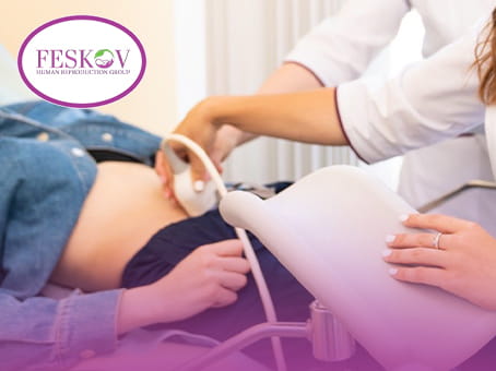 The ultrasound doctor performs a follow-up ultrasound after implantation of the embryo that has undergone PGT-A genetic testing.