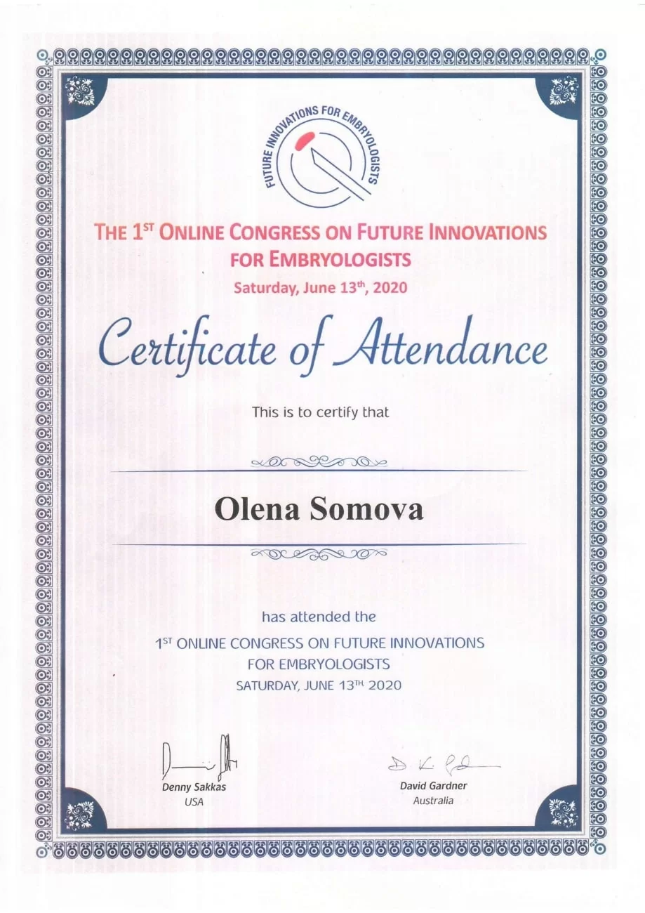Certificate of the first online congress on future innovations for embryologists Certificate of the first online congress on future innovations for embryologists