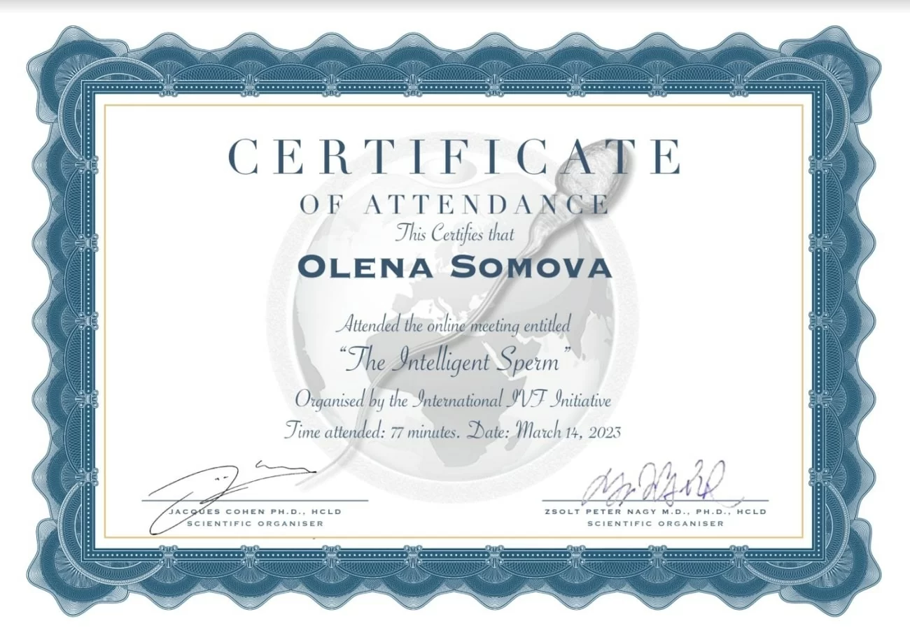 Certificate of participation in the course Certificate of participation in the course