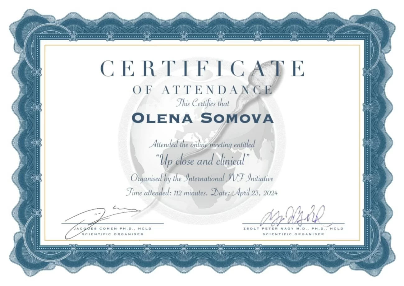 Certificate of participation in the course Certificate of participation in the course